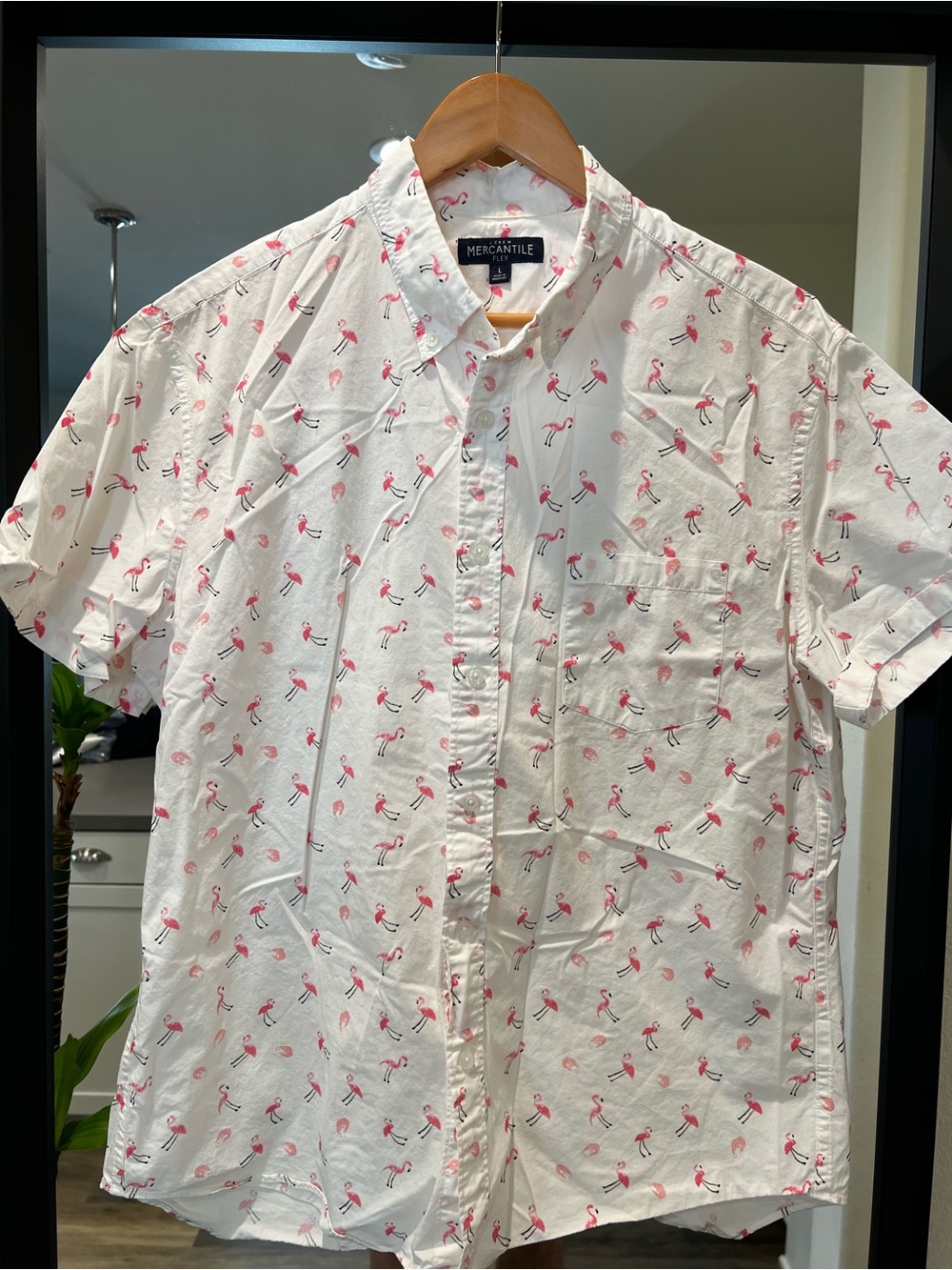 JCrew Mercantile Flex White Short-Sleeve Flamingo Print Shirt